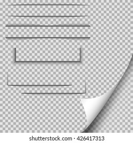 Set of transparent realistic paper shadow effects. Vector illustration.