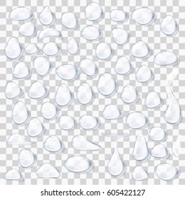 Set Of Transparent Realistic Pure Clear Water Drops. EPS10 Vector