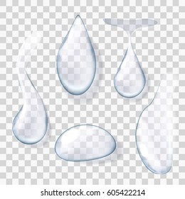 Set Of Transparent Realistic Pure Clear Water Drops. EPS10 Vector