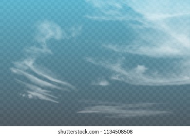 Set of transparent realistic spindrift clouds. Can be used as a decorative element or for creating a background.