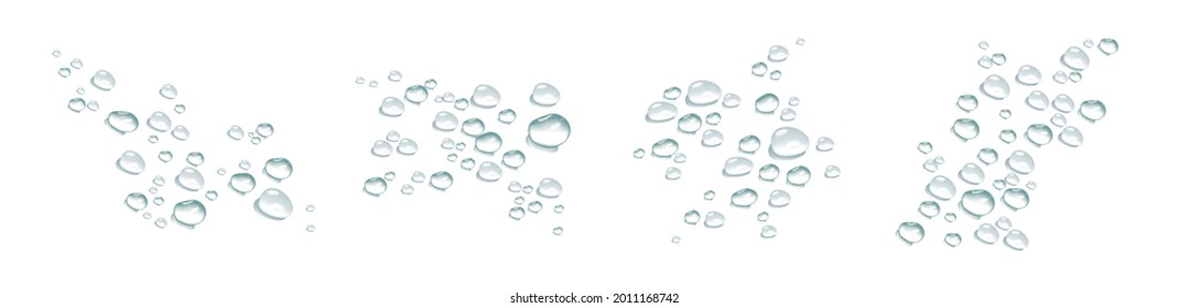 set of transparent, realistic water drops in black, white. 3d, monochrome water droplets isolated on white background. elements of print, design for your ideas. vector illustration