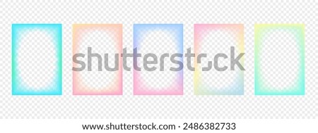 Set of transparent rectangular gradient frames with wavy oval inner borders.  Retro frames with zigzag edges with blur . Decorative design elements, for cards, invitations. Vector illustration   