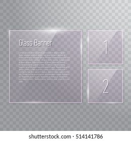 Set of transparent reflecting square glass banners