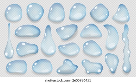 Set of transparent sea water bubble, underwater air balloon, liquid soap ball, shiny rain drop, aqua splash and 3d crystal clear glass or fluid icon with holographic texture and rainbow light sparkle.