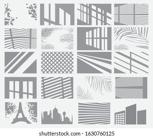 Set of Transparent Shadow Overlay Effects. Vector Illustration. Window Frames, Palm Tree and Blind.