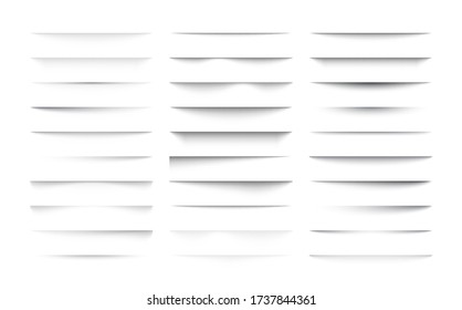 Conjunto de sombra transparente con bordes suaves. Efecto de sombra realista aislado en fondo transparente diferentes formas, separación de páginas. Ilustración del vector