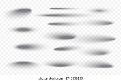 Set of transparent shadow with soft edges. Realistic shadow effect isolated on transparent background different shapes. Vector illustration