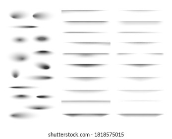 Set of transparent shadow with soft edges. Realistic shadow effect isolated on transparent background different shapes. Vector illustration