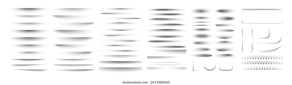 Set of transparent shadow with soft edges. Realistic shadow effect.