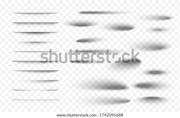 Set of transparent shadow\
with soft edges. Realistic shadow effect isolated on transparent\
background different shapes, page separation. Vector\
illustration