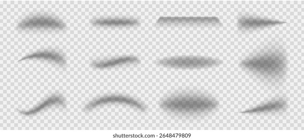 Set of transparent shadows of different shapes, Realistic vector shadow from different angles and positions, Vector set of falling light reflection frame.