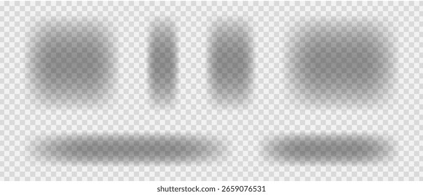 Conjunto de sombras transparentes de diferentes formas, sombra vetorial realista de diferentes ângulos e posições, Conjunto vetorial de quadro de reflexão de luz em queda.