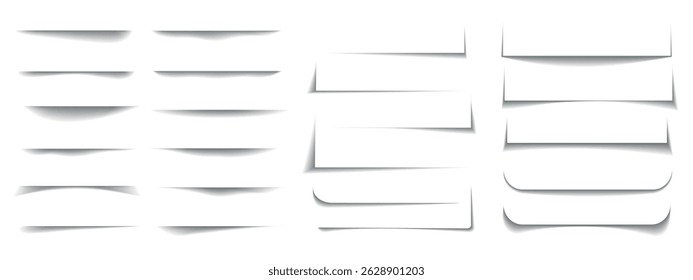 Set of transparent shadows. Realistic black shadow effect from paper or packing box.  Vector  square, rectangular shadows, shadow stripes on transparent background.