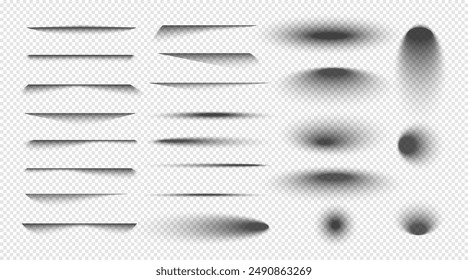 Set of transparent shadows. Realistic shadow effect. Shadow strips.  Round and oval shadows isolated on transparent background. Vector illustration