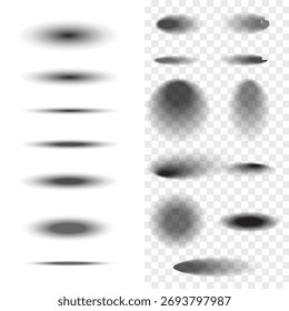 A set of transparent shadows. Realistic shadow effect on a white and transparent background. Vector illustration
