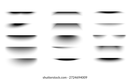 Conjunto de sombras transparentes. Tiras de sombra realistas y efectos de superposición de línea aislados sobre un fondo transparente. Elementos de Diseño gráfico divisor. Ilustración vectorial.