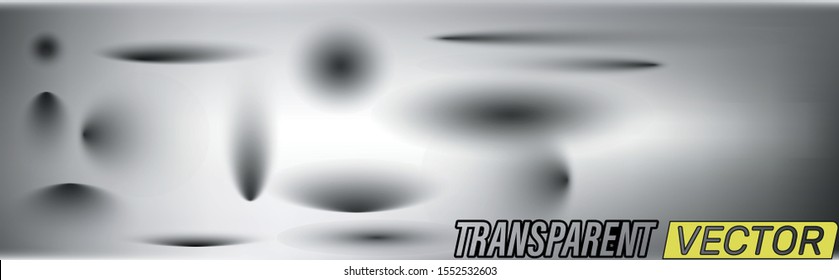Set of transparent shadows with soft edges isolated on metallic background. Vector illustration