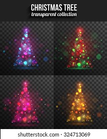 Set of transparent shining christmas trees for holiday design. Vector illustration