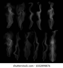 Set of transparent smoke on dark background