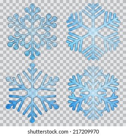 Set of transparent snowflakes of different shapes