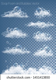 Set of transparent soap bubbles and foam. Vector