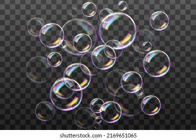  Juego de burbujas de jabón transparentes sobre fondo a cuadros.Bolas de color realista.Textura vectorial. 