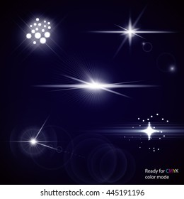 Set of transparent stars and sparkles elements ready for any background with screen or add blending modes. Vector illustration, CMYK color mode