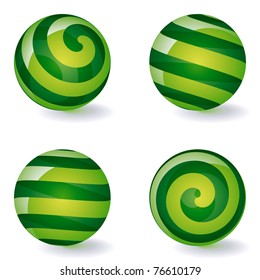 Conjunto de iconos esféricos transparentes a rayas. Ilustración vectorial