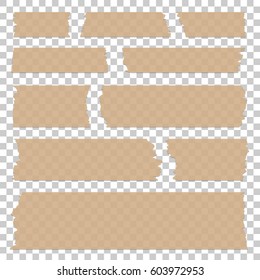 Set of transparent tape pieces isolated, Beige realistic single objects. Vector adhesive tape illustration.