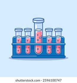 Set of Transparent Test Tubes Filled with Colorful Liquids in a Laboratory Rack