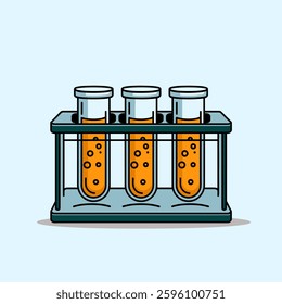 Set of Transparent Test Tubes Filled with Colorful Liquids in a Laboratory Rack