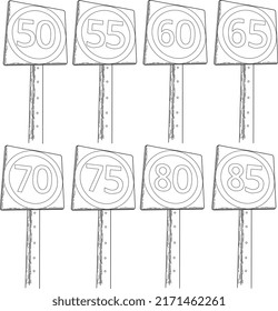 A Set of transparent traffic sign graphics! Hand-drawn, vectorized and ready to be used in your business!