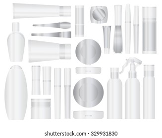 Set of transparent vector cosmetic packages samples for product design