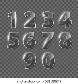 Set of transparent vector glass numbers, from 1 to 0.