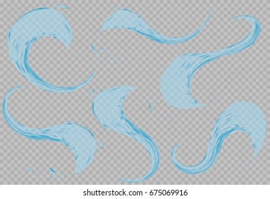 Set of transparent water splashes, aqua drops in light blue colors, isolated on transparent background. Transparency only in vector file. created with gradient mesh.