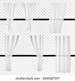 Set of transparent white curtains different forms. Hanging curtains for the window decoration. Vector eps10.