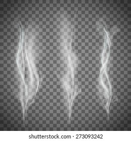 Set Of Transparent White Smoke. Vector Image.