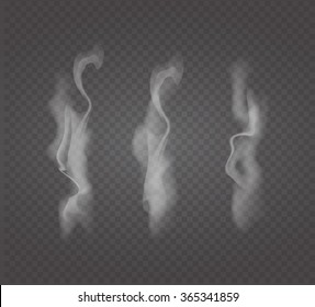 Set of transparent white smoke. Vector image.
