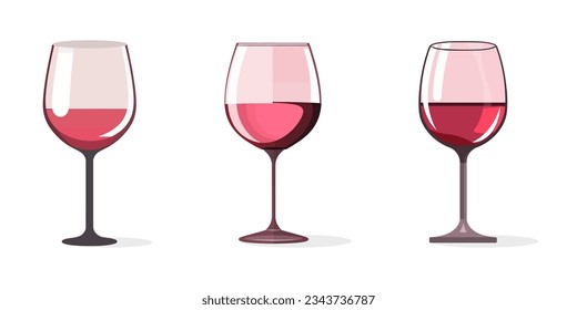 Set transparent wine glass in flat design isolated on white background. Vector illustration