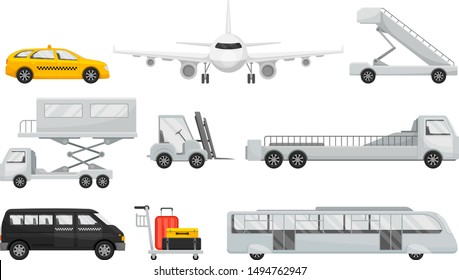 Set of transport for airport service. Vector illustration on a white background.