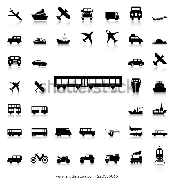 Set of Transport\
black icons and\
silhouettes