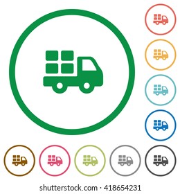 Set of transport color round outlined flat icons on white background