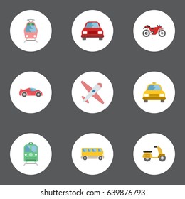  Set Of Transport Flat Symbols Also Includes Bike, Aircraft, Vehicle Objects.