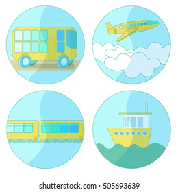 set transport icon ship, plane, train, bus vector illustration