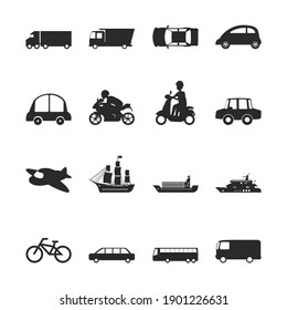 Conjunto de ilustraciones vectoriales de iconos de transporte