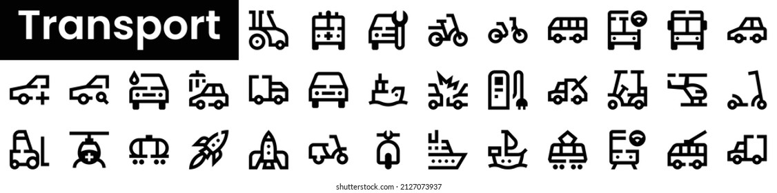 Set of transport Icons. Black flat icon collection isolated on white Background