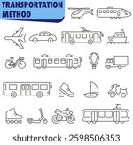 Set of transport icons. Different types of transport. Road, rail, air, water transport. EPS 10.