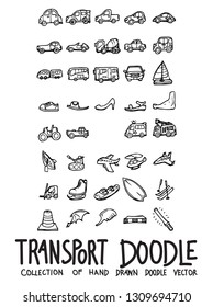 Set of Transport icons Drawing illustration Hand drawn doodle Sketch line vector