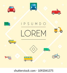 Set of transport icons flat style symbols with cabriolet, helicopter, bike and other icons for your web mobile app logo design.