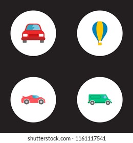 Set of transport icons flat style symbols with air balloon, sport vehicle, car and other icons for your web mobile app logo design.